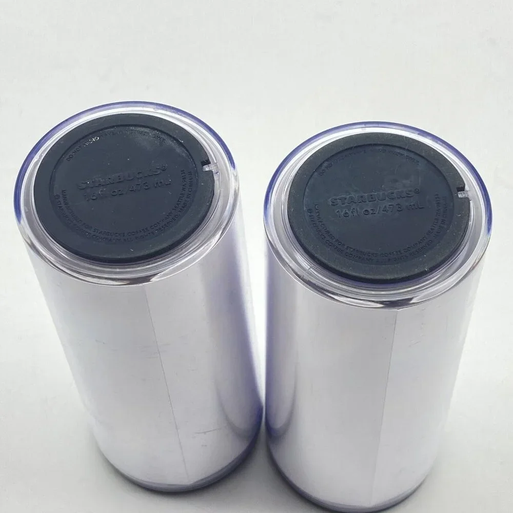Starbucks‎ Coffee Travel Tumbler Mug 16oz Flip Top Lot of 2 Mermaid Spellout